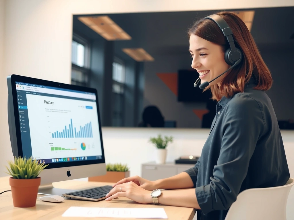 A customer service representative assisting a client, representing excellent support.