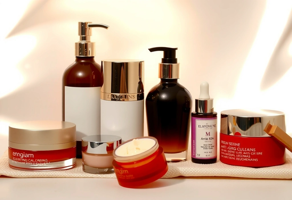 Elegant collection of women's skincare creams in premium, luxurious packaging