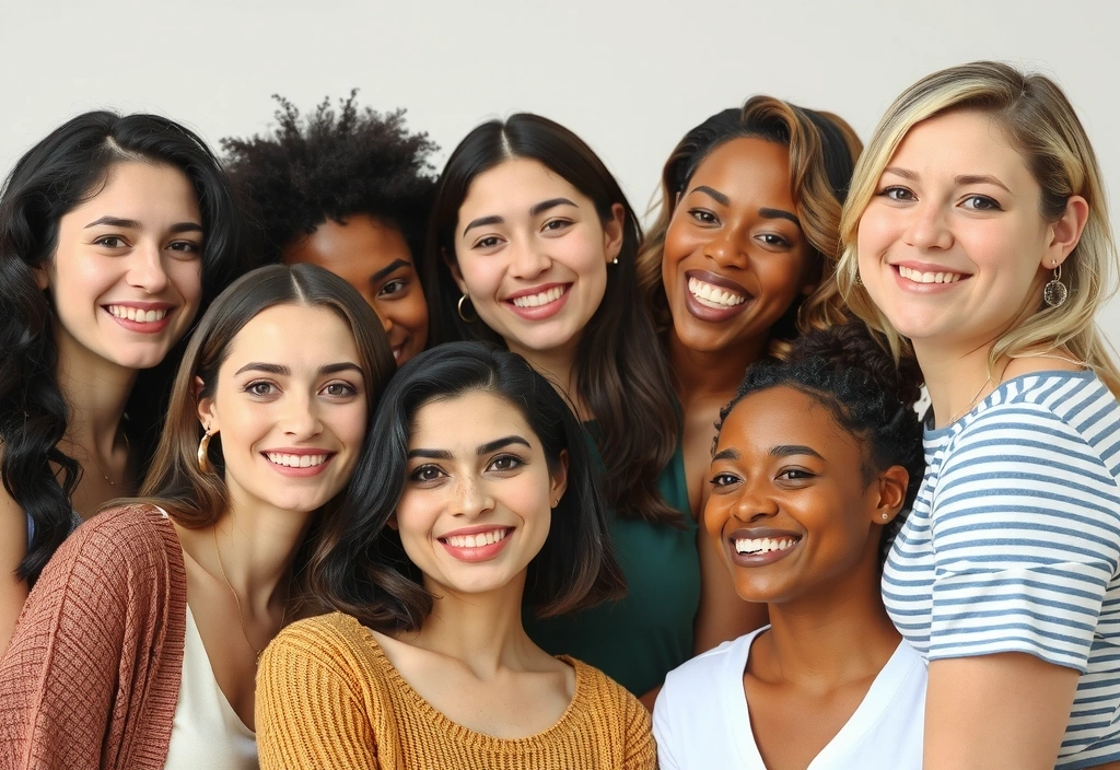A diverse group of women smiling, representing confidence and beauty achieved with premium skincare.